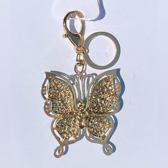 Green Crystal Butterfly Bag charm Keychain nwt - Picture 3 of 3